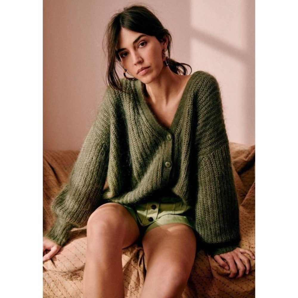 Sezane Achille Khaki Green Cardigan Jumper Sweater sz M medium
